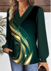 Blackish Green tops,Dazzle Colorful tops,ROTITA Patchwork Dazzle Colorful Print Blackish Green T Shirt