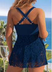 Navy swimwear,Plain Color swimwear,ROTITA Lace Surplice Navy One Piece Swimdress