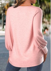 Light Pink tops,Plain Color tops,ROTITA Embroidery Light Pink Round Neck Long Sleeve T Shirt