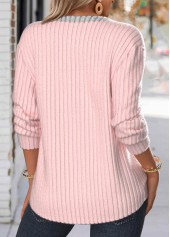 Light Pink tops,Contrast Color tops,ROTITA Button Light Pink Split Neck Long Sleeve Sweatshirt