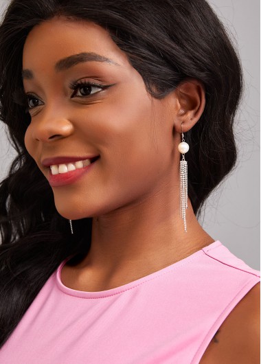 Silvery White jewelry,Plain Color jewelry,Pearl Design Rhinestone Silvery White Earrings