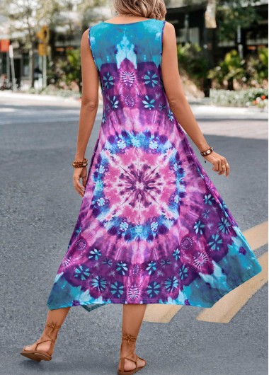 Purple dresses,Tie Dye dresses,Dot dresses,Geometric dresses,Floral dresses,Vacation dresses,Vacation dresses,Handkerchief Hem Tie Dye Print Purple Dress