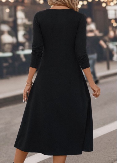 Black dresses,Plaid dresses,Geometric dresses,Striped dresses,Party dresses,Elegant dresses,Button Plaid Black Round Neck Dress
