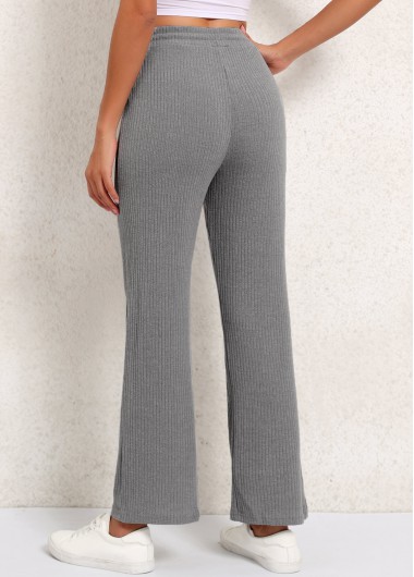 Grey bottoms,Plain Color bottoms,Grey Elastic Waist High Waisted Pants