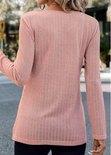 Dusty Pink tops,Plain Color tops,ROTITA Lace Dusty Pink Square Neck Long Sleeve Blouse