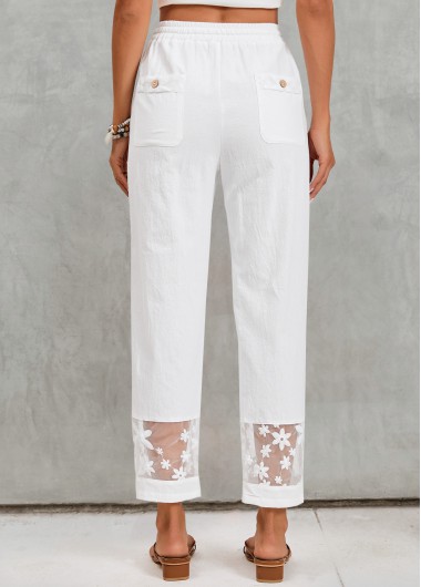 White bottoms,Plain Color bottoms,Pocket White Elastic Waist High Waisted Pants