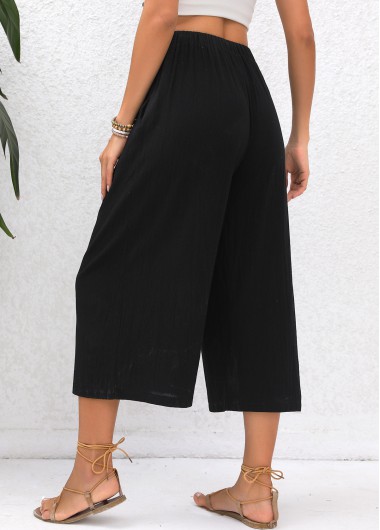 Black bottoms,Plain Color bottoms,Pocket Black Elastic Waist High Waisted Pants