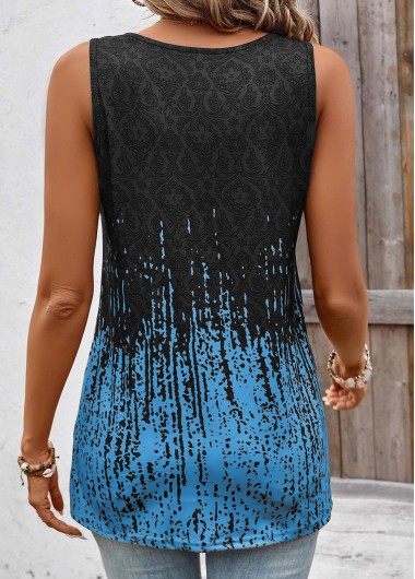 Blue tops,Tribal tops,ROTITA Circular Ring Tribal Print Blue Sleeveless Tank Top