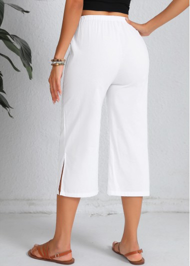White bottoms,Plain Color bottoms,Pocket White Elastic Waist High Waisted Pants