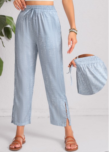 Dusty Blue bottoms,Geometric bottoms,Double Side Pockets Geometric Print Dusty Blue Pants