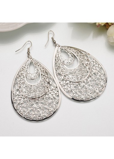 Silvery White jewelry,Geometric jewelry,Silvery White Metal Geometric Teardrop Earrings