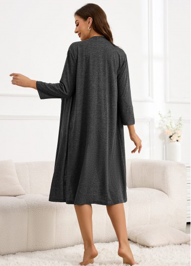Dark Grey loungewear,Plain Color loungewear,Dark Grey Ruffle Camisole Shorts and Robe