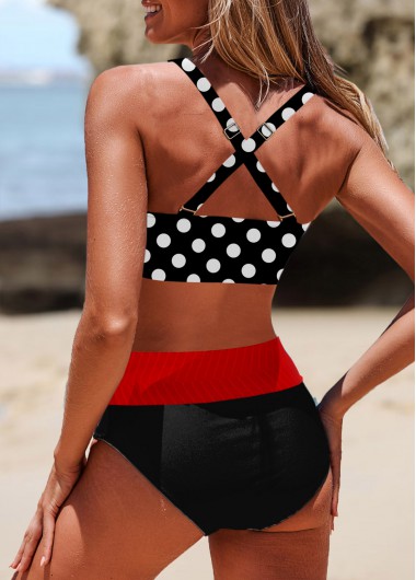 Red swimwear,Black swimwear,Dot swimwear,ROTITA Criss Cross Red Polka Dot Bikini Set