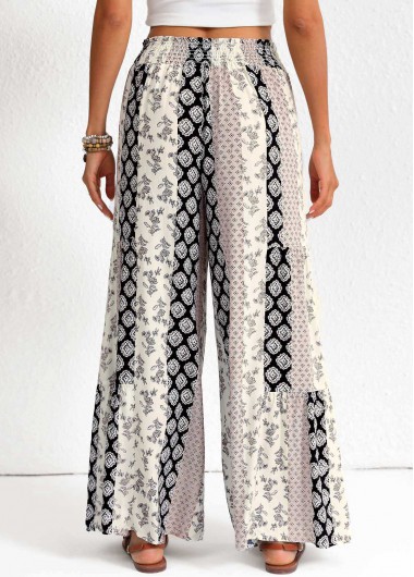 Black bottoms,Tribal bottoms,Bowknot Patchwork Black Elastic Waist High Waisted Pants