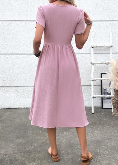 Dusty Purple dresses,Plain Color dresses,Everyday dresses,Casual dresses,ROTITA Zipper Dusty Purple Round Neck Short Sleeve Dress