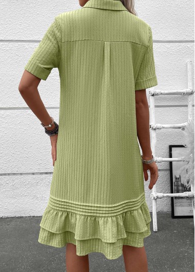 Sage Green dresses,Plain Color dresses,Everyday dresses,Casual dresses,ROTITA Button Sage Green A Line Shirt Collar Dress