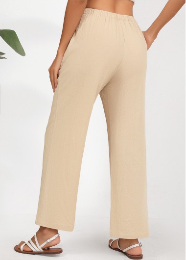 Light Camel bottoms,Plain Color bottoms,Drawstring Light Camel Straight Leg Elastic Waist Pants