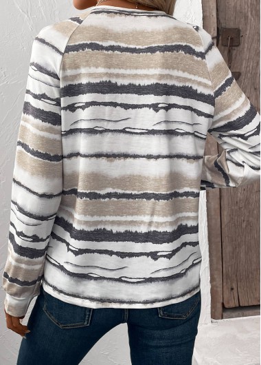 Light Camel tops,Tie Dye tops,ROTITA Tie Dye Print Light Camel V Neck T Shirt