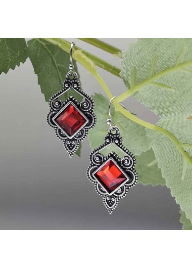 Red jewelry,Geometric jewelry,Red Square Hollow Geometric Alloy Earrings