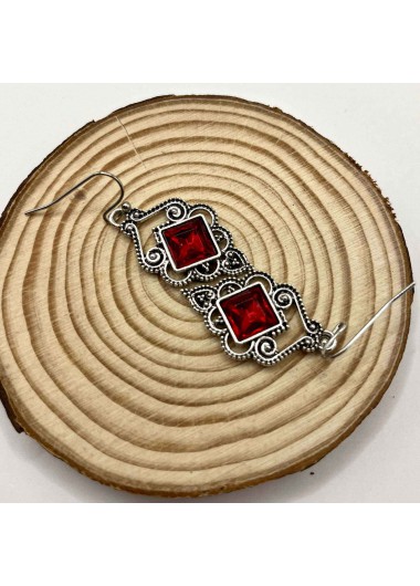 Red jewelry,Geometric jewelry,Red Square Hollow Geometric Alloy Earrings