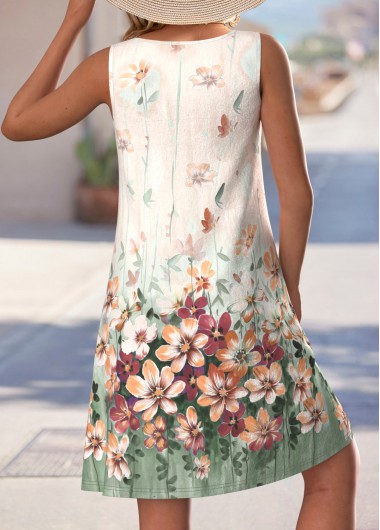 Beige dresses,Floral dresses,Plants dresses,Everyday dresses,Casual dresses,ROTITA Cut Out Floral Print Beige A Line Sleeveless Dress