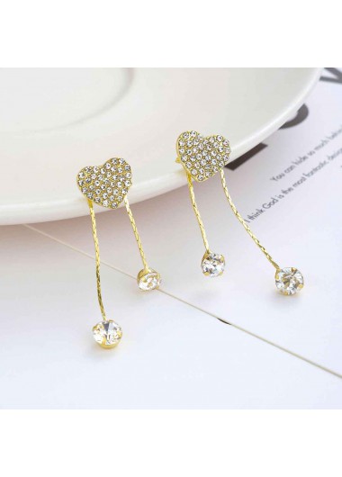 Golden jewelry,Heart jewelry,Heart Design Golden Alloy Rhinestones Earrings