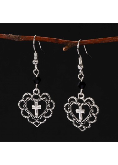 Silver jewelry,Geometric jewelry,Heart Silver Alloy Hollow Design Earrings