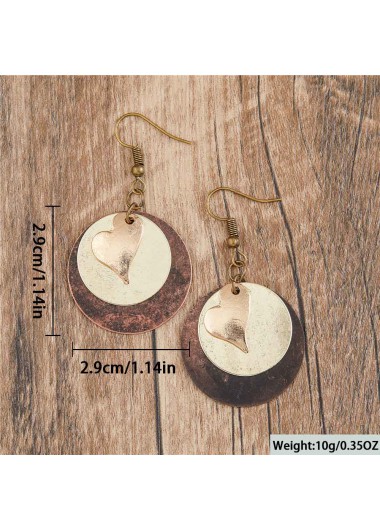 Dark Coffee jewelry,Heart jewelry,Geometric jewelry,Heart Dark Coffee Alloy Round Earrings