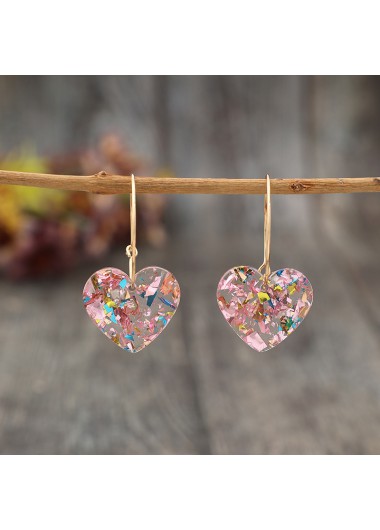 Light Pink jewelry,Heart jewelry,Heart Light Pink Polyresin Geometric Earrings