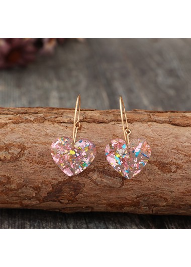 Light Pink jewelry,Heart jewelry,Heart Light Pink Polyresin Geometric Earrings