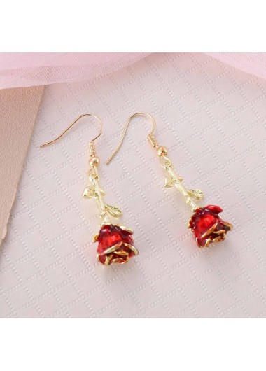 Red jewelry,Plants jewelry,Floral jewelry,Rose Red Alloy Floral Plants Earrings