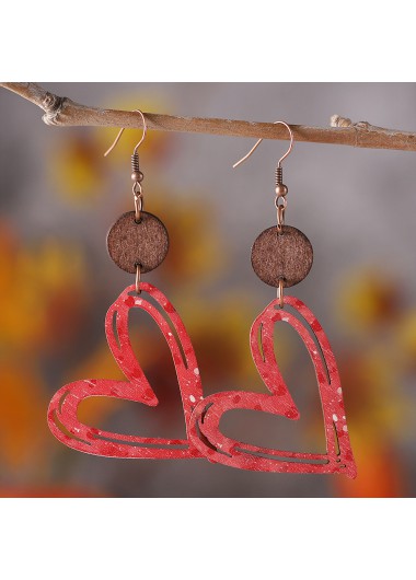 Coral jewelry,Heart jewelry,Heart Design Hollow Coral Wood Earrings