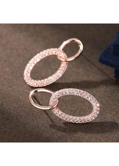 Golden jewelry,Geometric jewelry,Oval Golden Copper Geometric Zircon Earrings