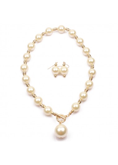Silvery White jewelry,Other jewelry,Round Silvery White Pearl Earings and Necklace