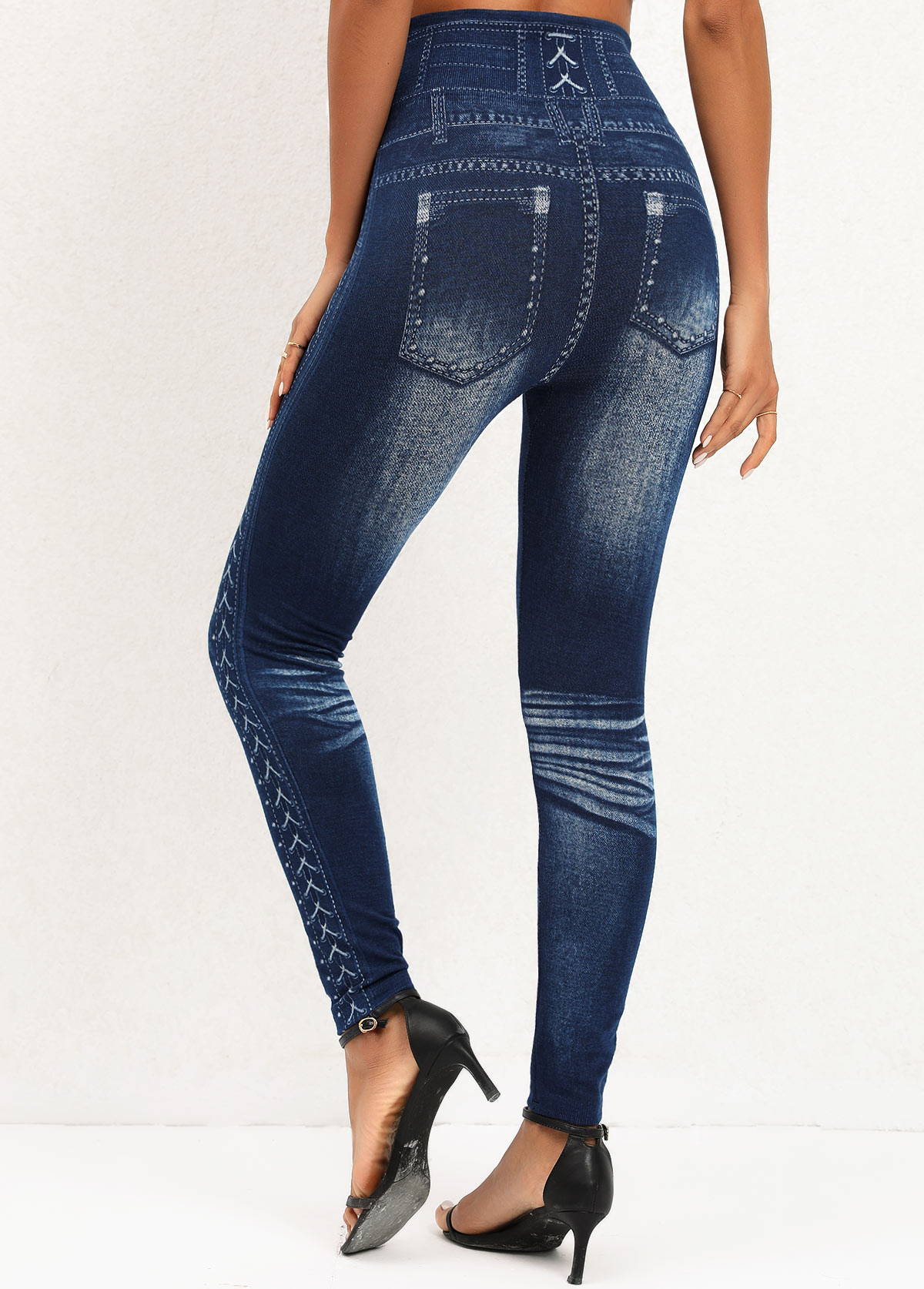 Denim Blue bottoms,Other bottoms,Denim Blue High Waisted Elastic Waist Leggings