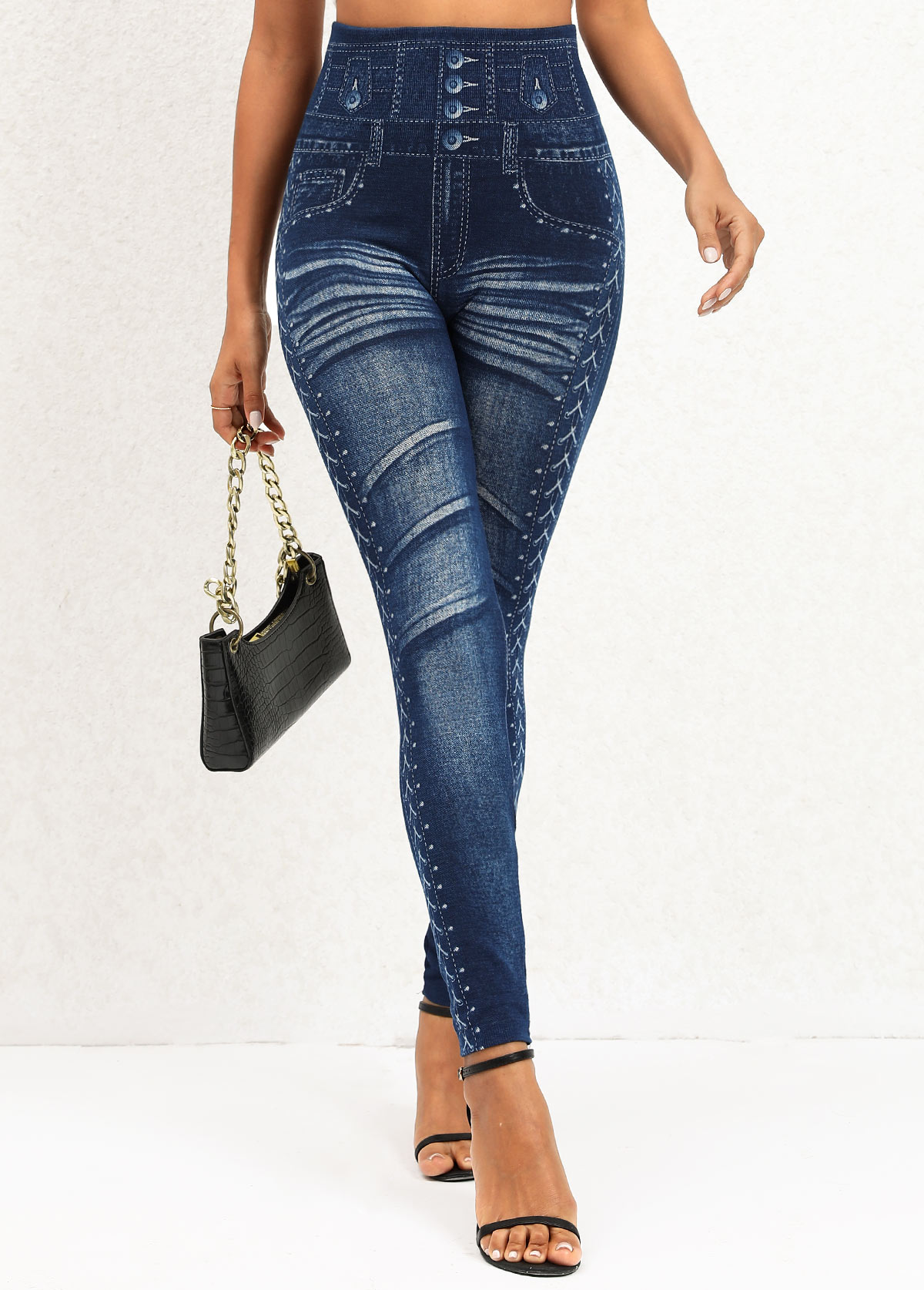 Denim Blue bottoms,Other bottoms,Denim Blue High Waisted Elastic Waist Leggings