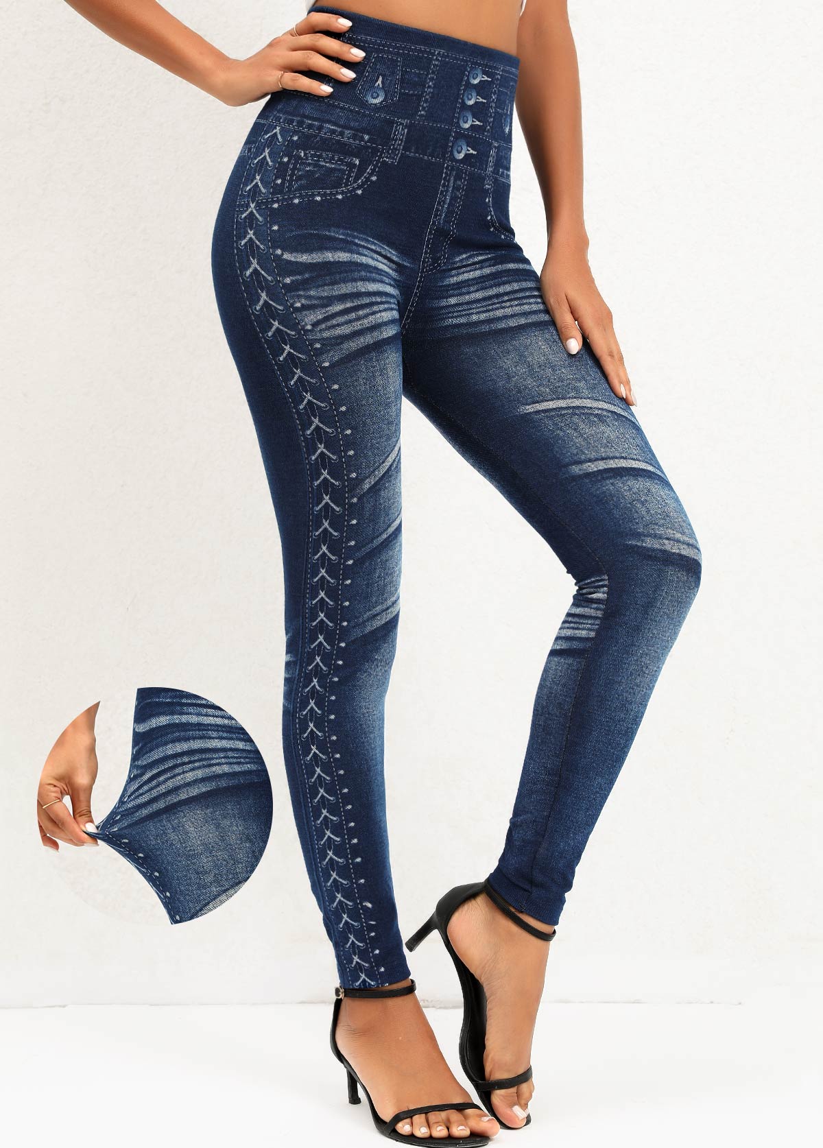 Denim Blue bottoms,Other bottoms,Denim Blue High Waisted Elastic Waist Leggings