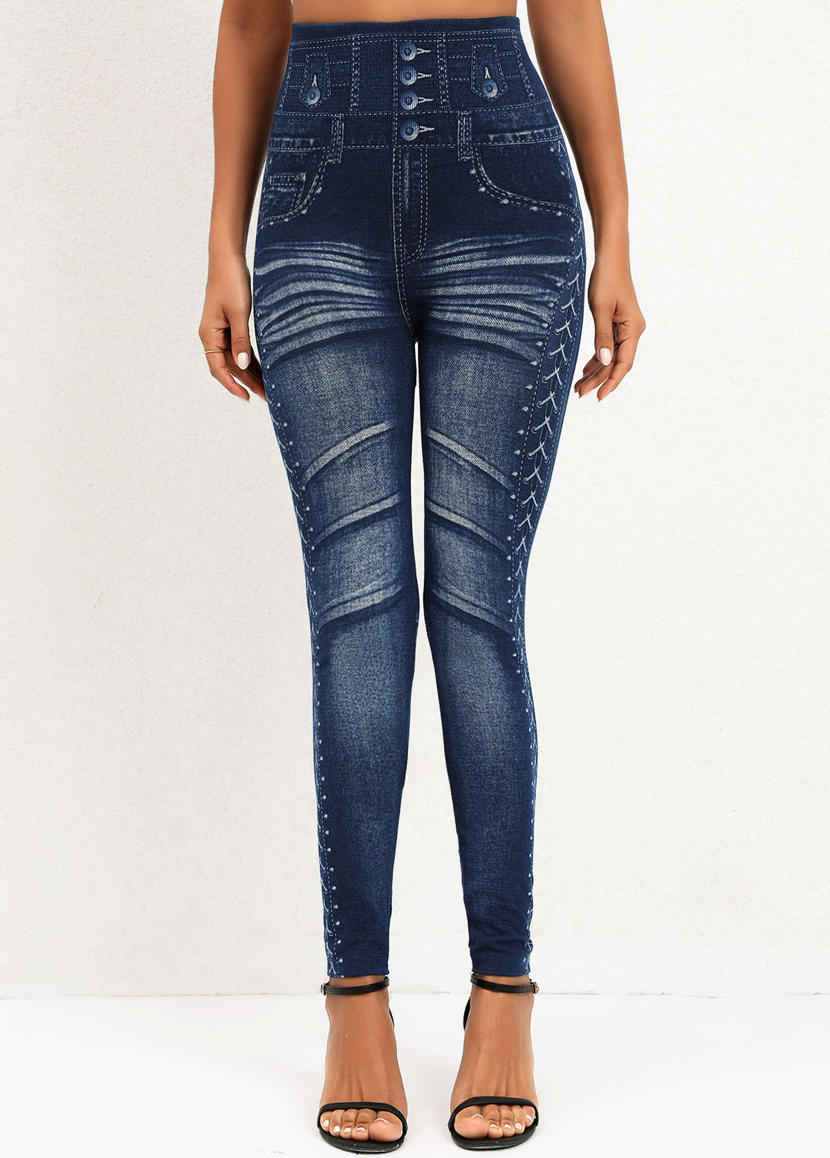 Denim Blue bottoms,Other bottoms,Denim Blue High Waisted Elastic Waist Leggings