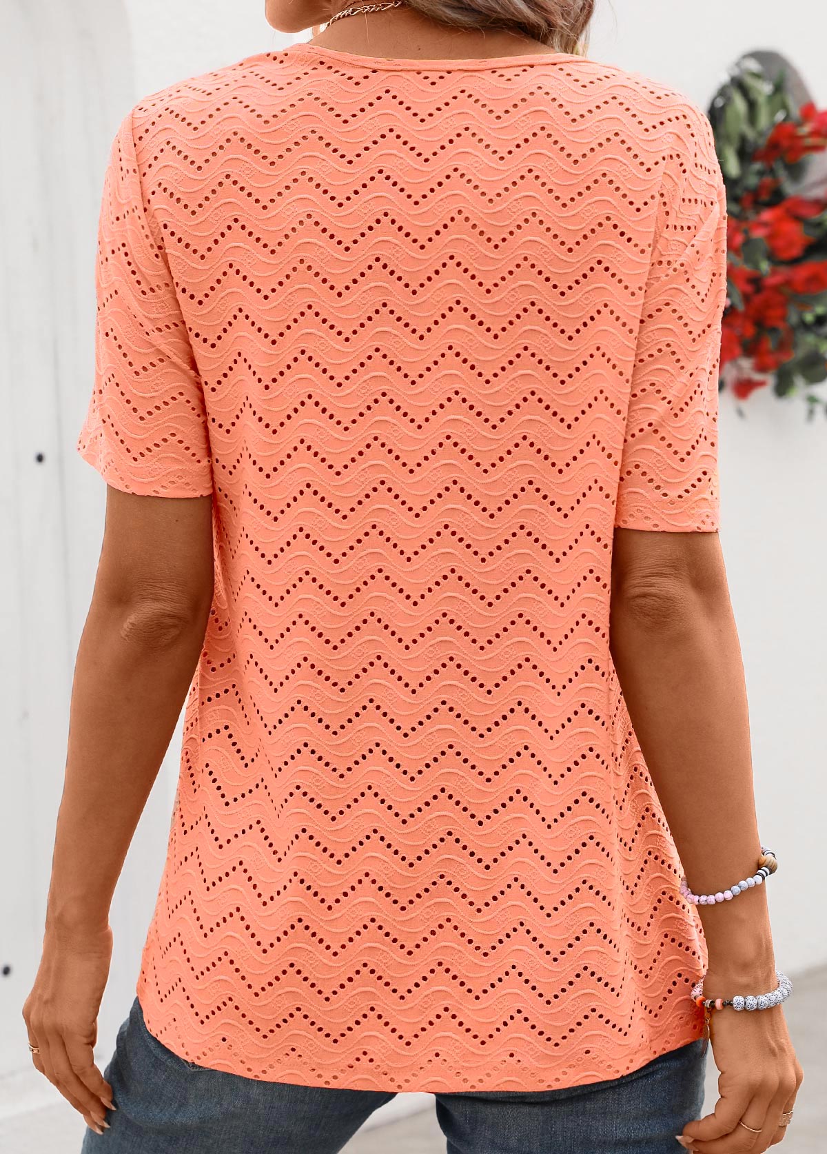 Orange plus size,Plain Color plus size,Plus Size Tuck Stitch Orange Round Neck T Shirt