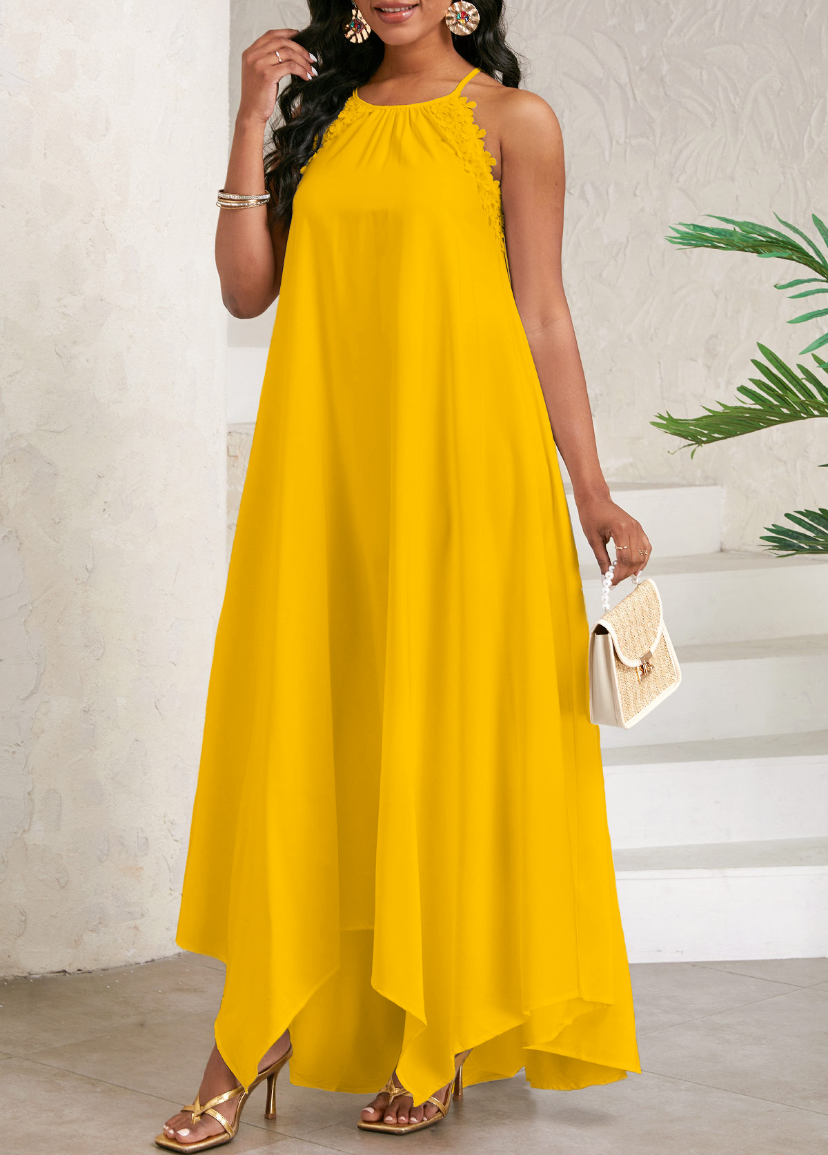 Ginger dresses,Plain Color dresses,Party dresses,Elegant dresses,Lace Ginger Maxi A Line Round Neck Sleeveless Dress