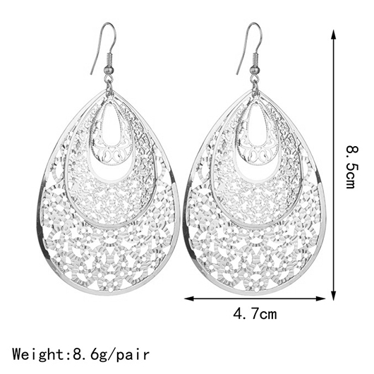 Silvery White jewelry,Geometric jewelry,Silvery White Metal Geometric Teardrop Earrings