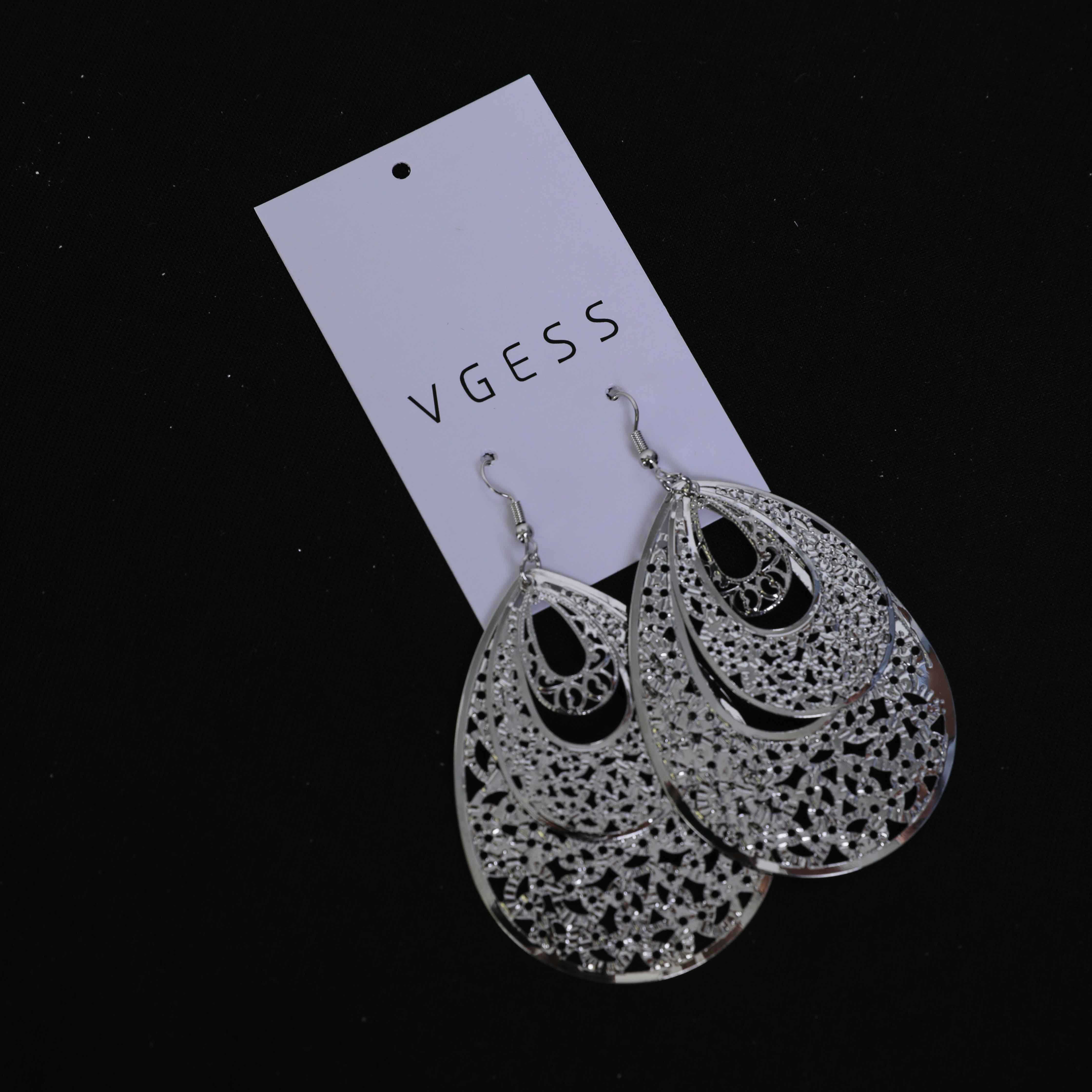 Silvery White jewelry,Geometric jewelry,Silvery White Metal Geometric Teardrop Earrings