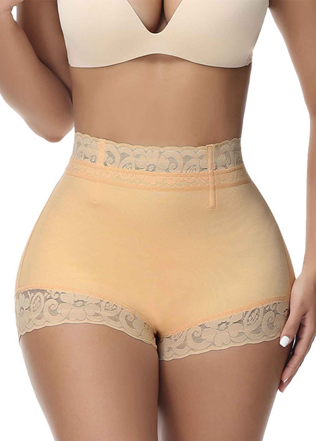 Beige intimates,Plain Color intimates,Beige Patchwork High Waisted Lace Panties