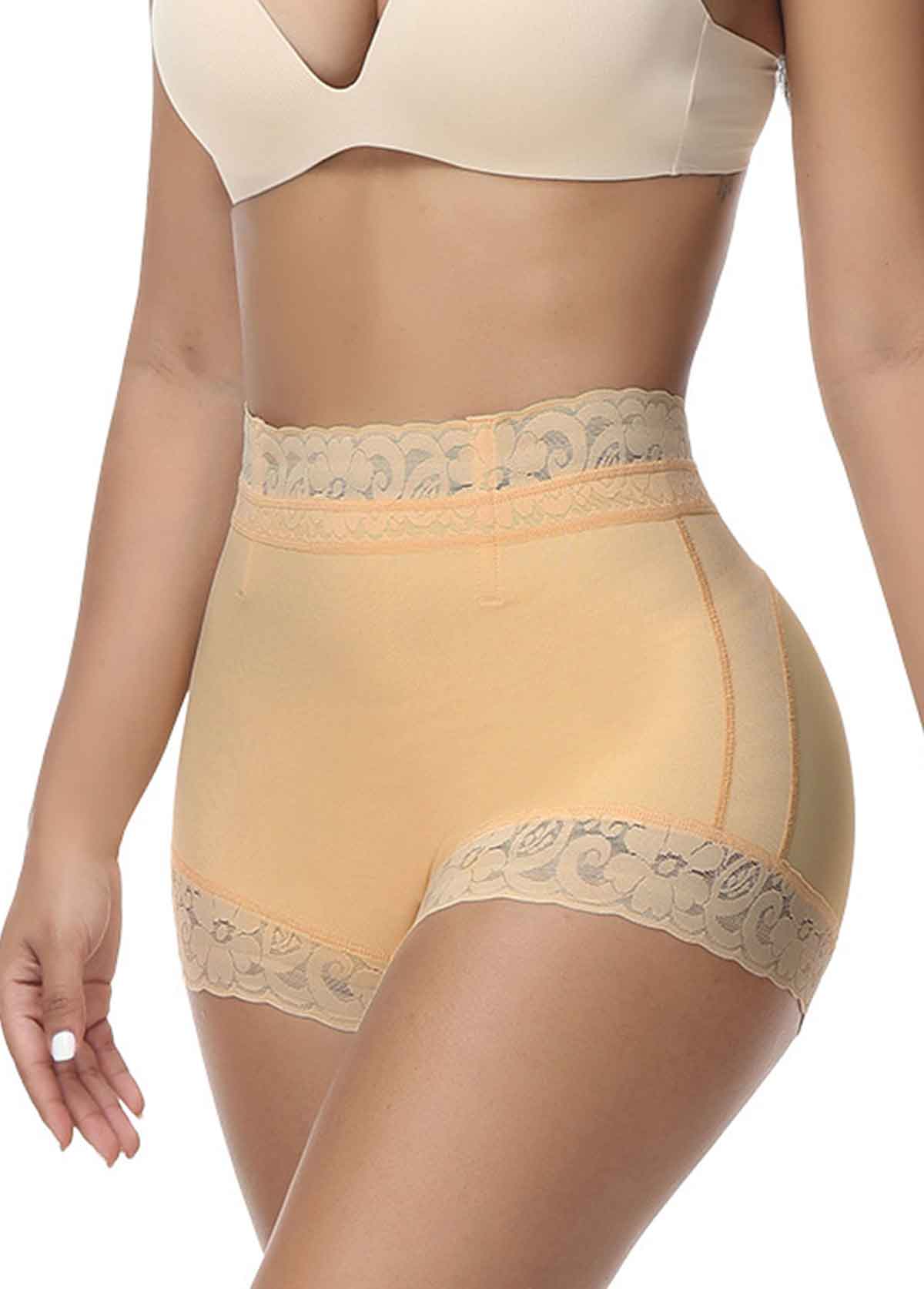 Beige intimates,Plain Color intimates,Beige Patchwork High Waisted Lace Panties