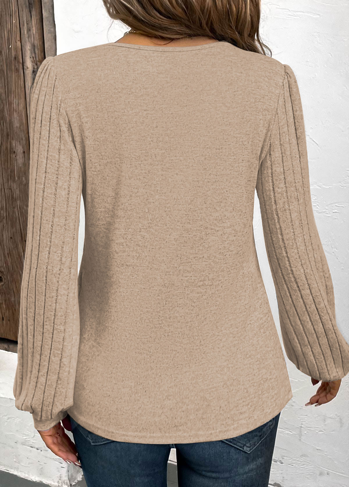 Light Camel plus size,Geometric plus size,ROTITA Plus Size Button Light Camel Geometric Print T Shirt