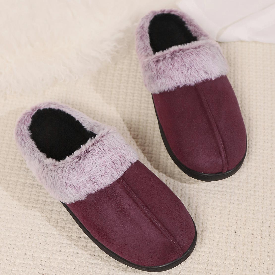 Dark Reddish Purple shoes,Contrast Color shoes,Dark Reddish Purple Falt Closed Toe Slippers