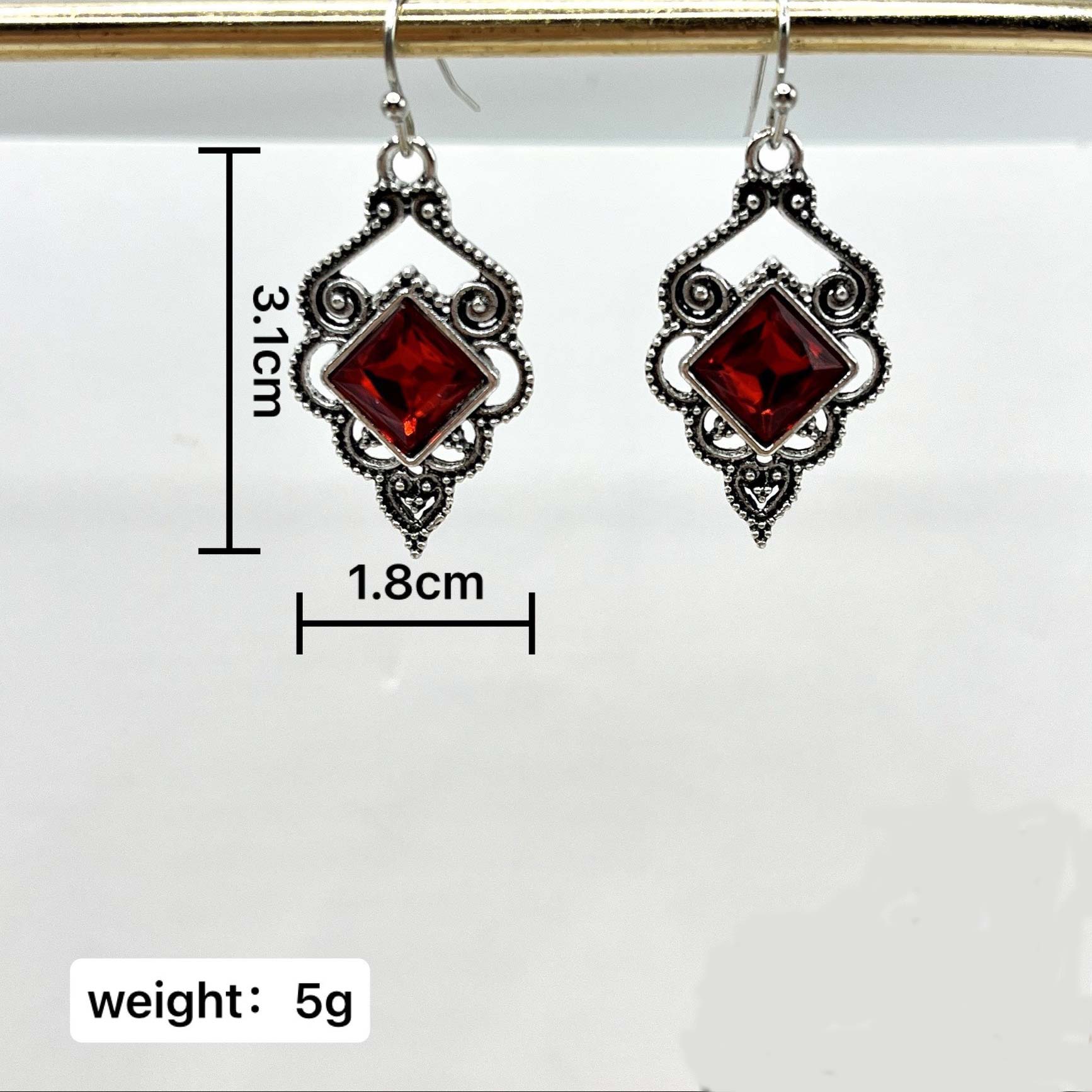 Red jewelry,Geometric jewelry,Red Square Hollow Geometric Alloy Earrings