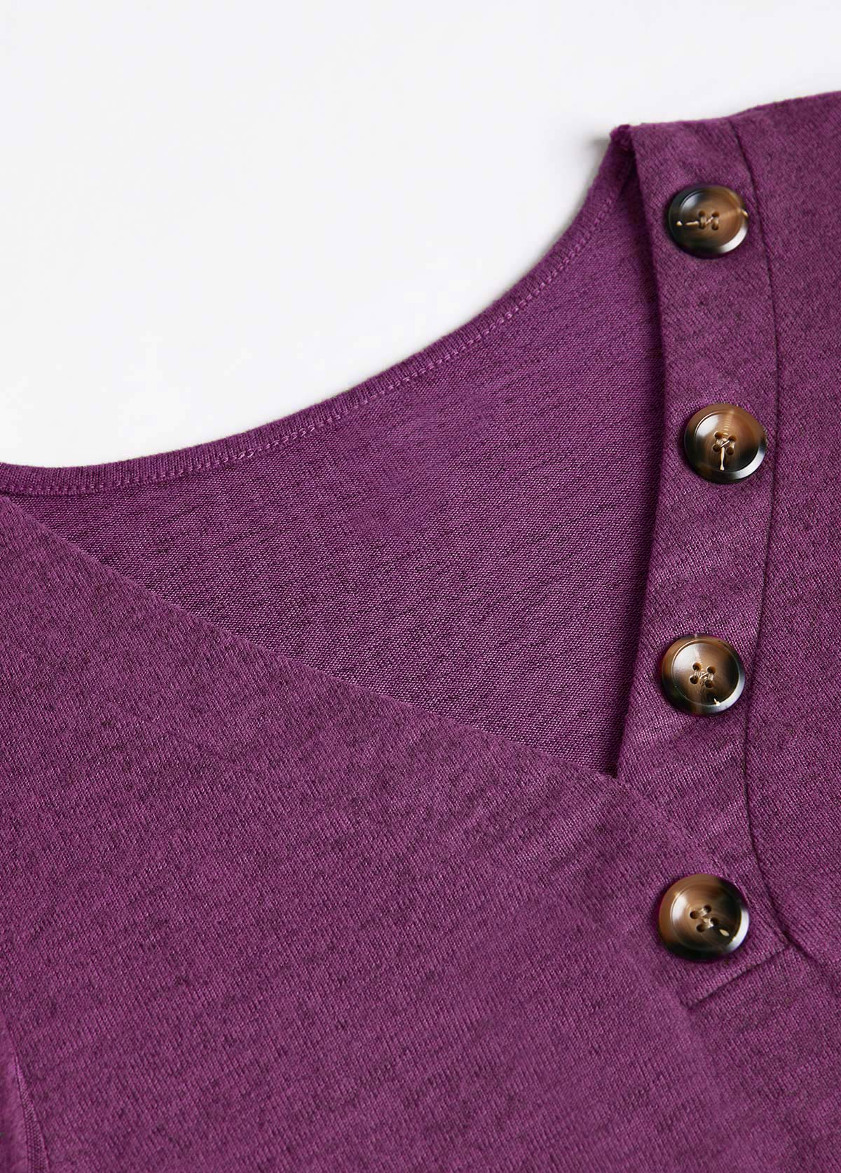 Purple tops,Plain Color tops,ROTITA Button Purple V Neck Long Sleeve T Shirt