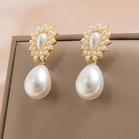 Golden jewelry,Gold Color Pearl Alloy Detail Earrings
