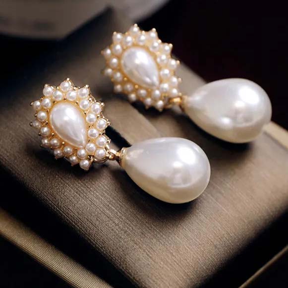 Golden jewelry,Gold Color Pearl Alloy Detail Earrings